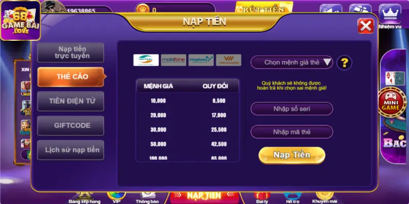 Hướng dẫn cách nhận giftcode tại 68 game bài