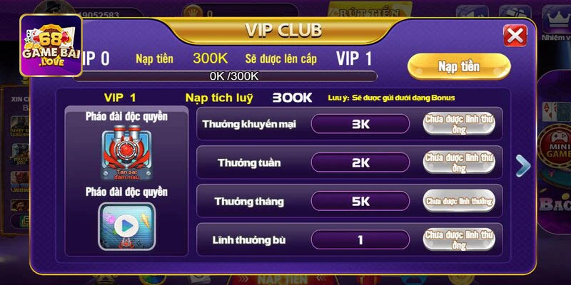 Các cấp độ VIP tại cổng game 68 game bài